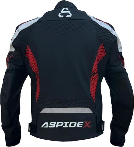 ASPIDEX Giacca in Pelle da Moto da Uomo per Corse e Turismo-Rosso