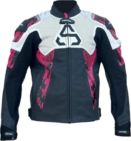 ASPIDEX Giacca in Pelle da Moto da Uomo per Corse e Turismo-ROSA