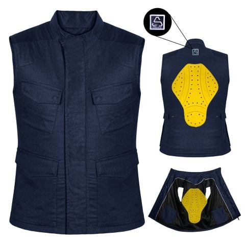 GILET MOTO UOMO IN COTONE MULTITASCA FODERATO IN RETE - Protezioni Incluse Gratis | BLU