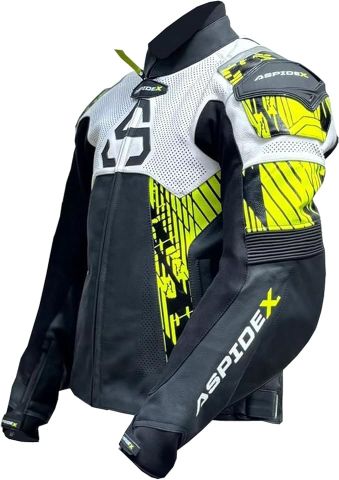 ASPIDEX Giacca in Pelle da Moto da Uomo per Corse e Turismo-Giallo