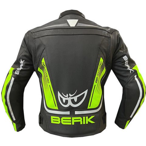 Giubbotto Moto Uomo Racing In Pelle Traforata  Berik LJ-9063 Nero Giallo
