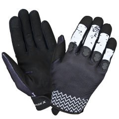 Guanti Moto Rebox Traspiranti - Design Accattivante, Chiusura a Strappo-Nero-Bianco