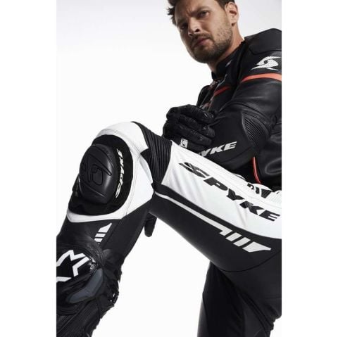 Spyke MISANO RS: Pantaloni Moto in Pelle Racing con Protezioni CE | Bianco Nero