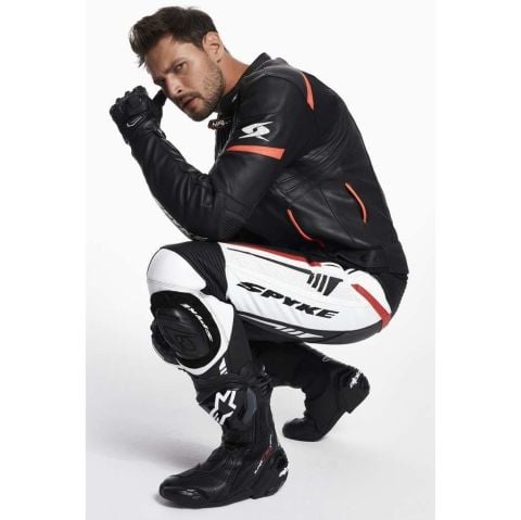 Spyke MISANO RS: Pantaloni Moto in Pelle Racing con Protezioni CE | Bianco Nero